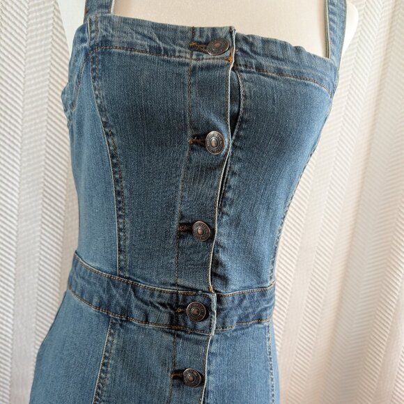 Bluenotes Medium Wash Blue Denim Mini Dress w Buttons Size Small Y2K 90s - Picture 2 of 10